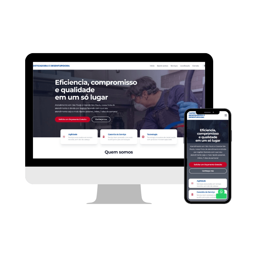 Site da Faster Dedetizadora apresentado em diferentes telas